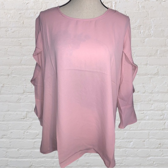 ❌DONATED❌Dusty Pink Ruffle Overlay Detail Sleeve Blouse Top - Picture 4 of 12